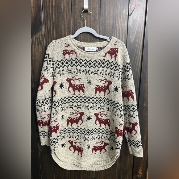 Shineflow-Reindeer Snowflake Midi Christmas Pullover Sweater Tunic-Size:Medium - Picture 4 of 9